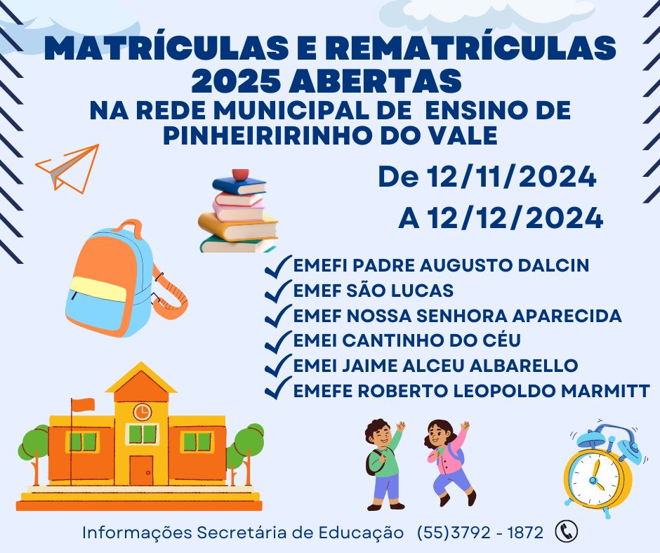 Matriculas Abertas Na rede municiapl de ensino de pinheiririnho do vale